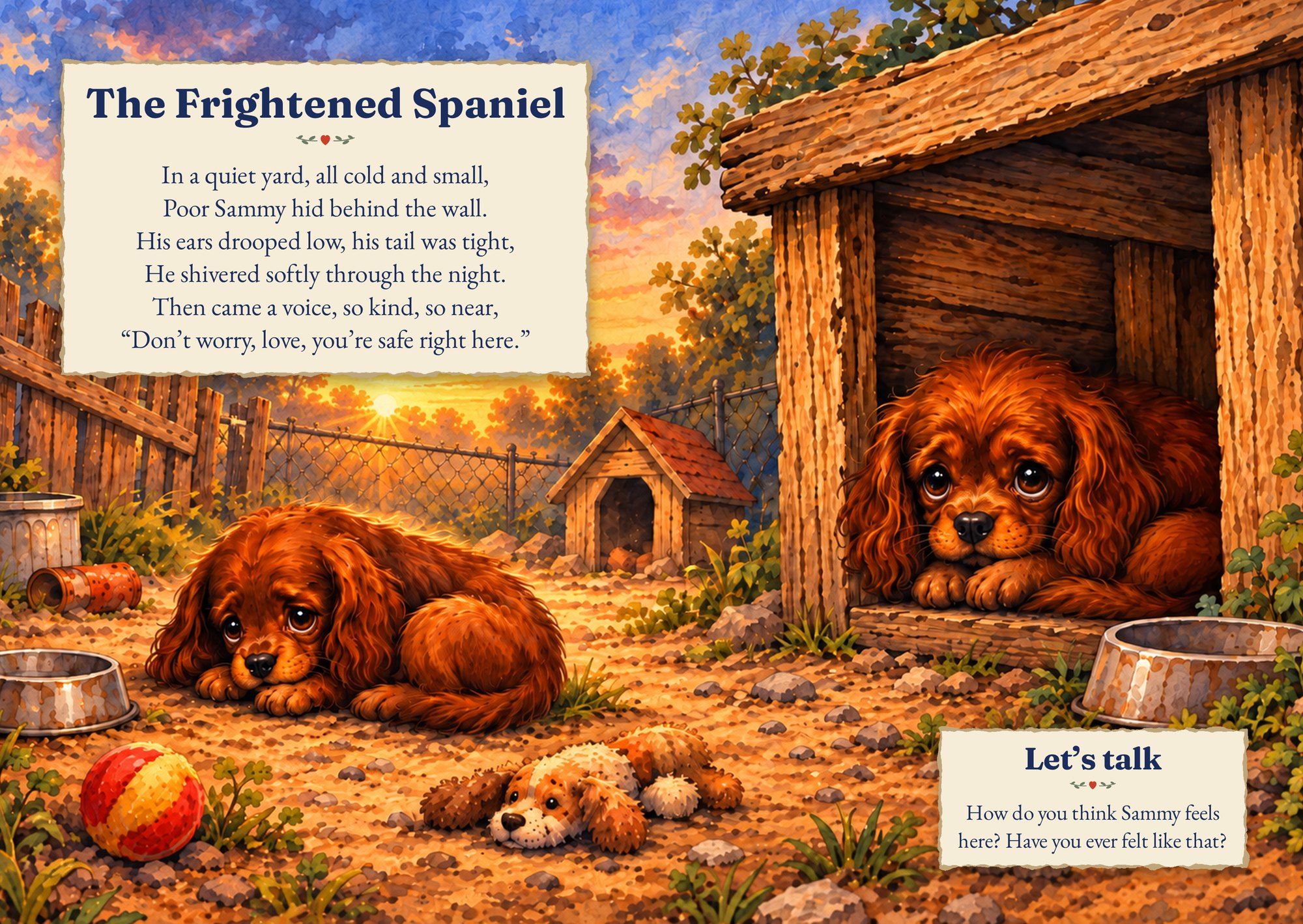 The Frightened Spaniel: Sammy alone in a cold yard