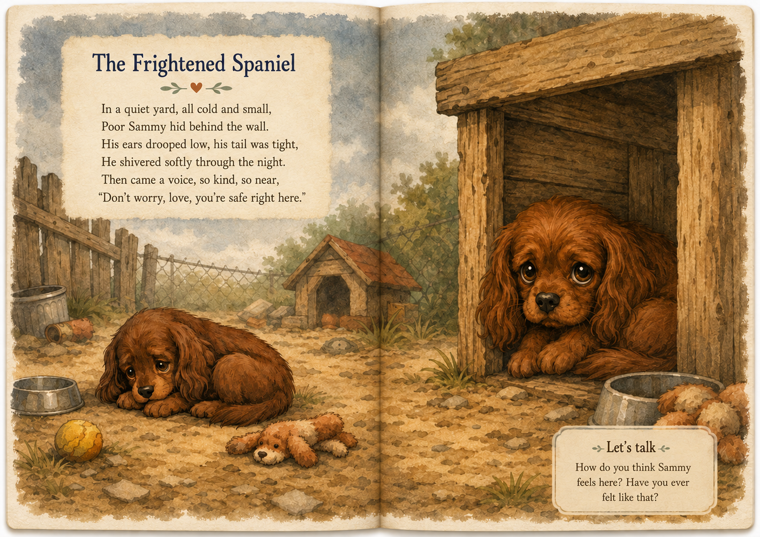 The Frightened Spaniel: Sammy alone in a cold yard