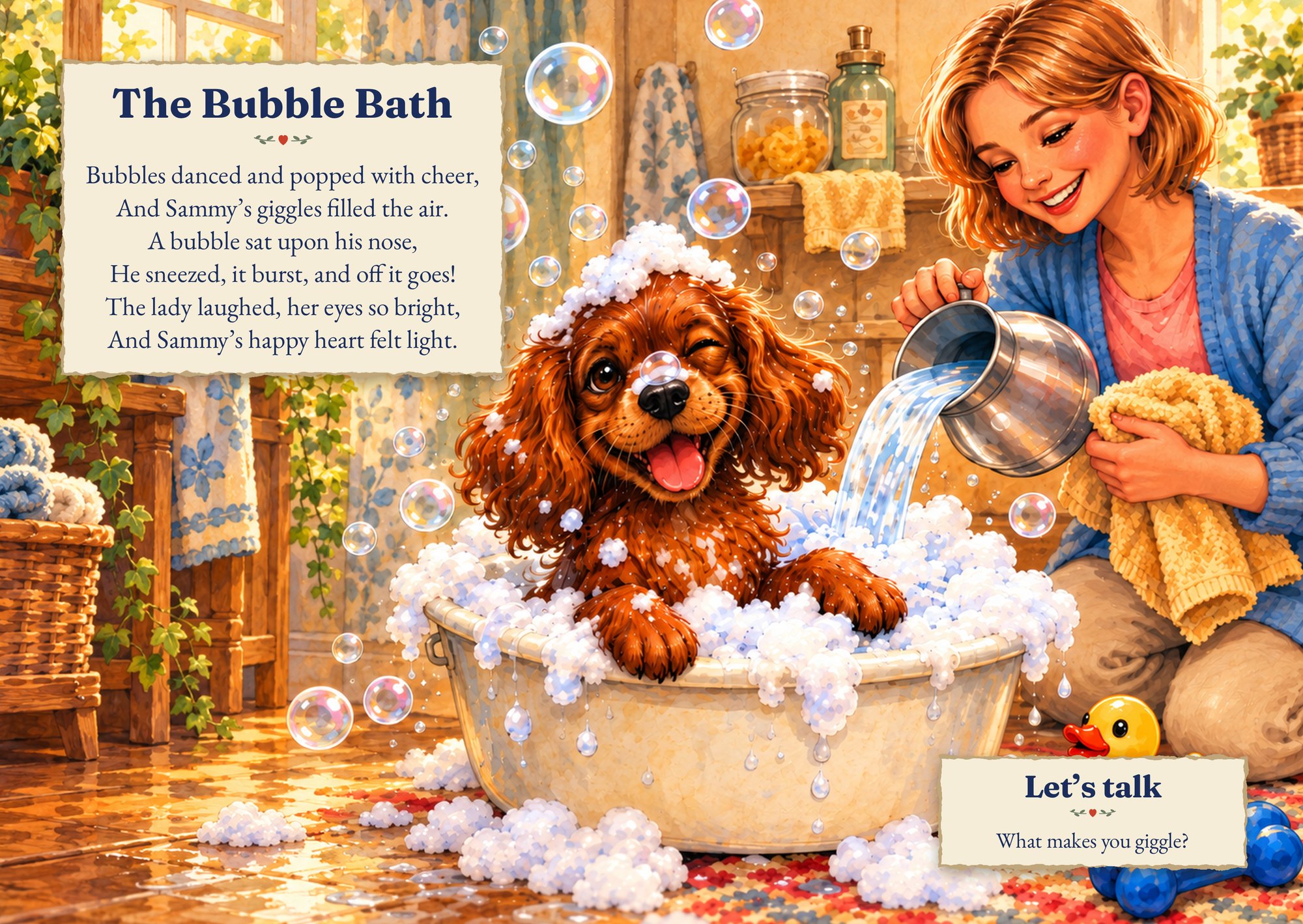 The Bubble Bath: Sammy giggles in a tub of bubbles