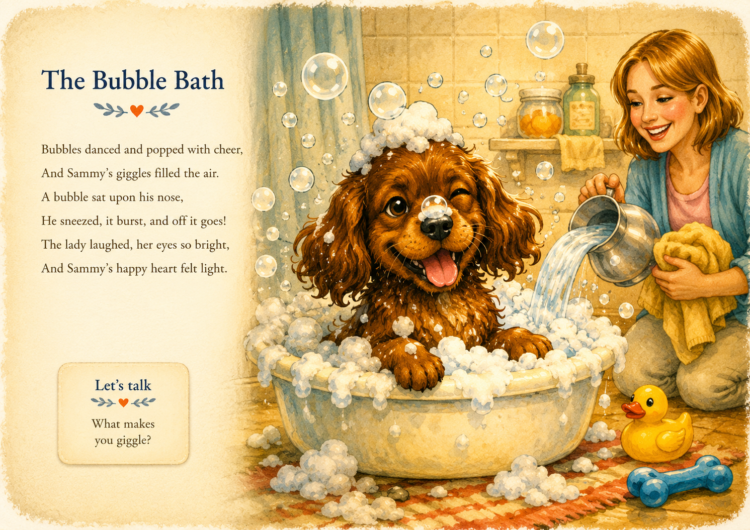 The Bubble Bath: Sammy giggles in a tub of bubbles