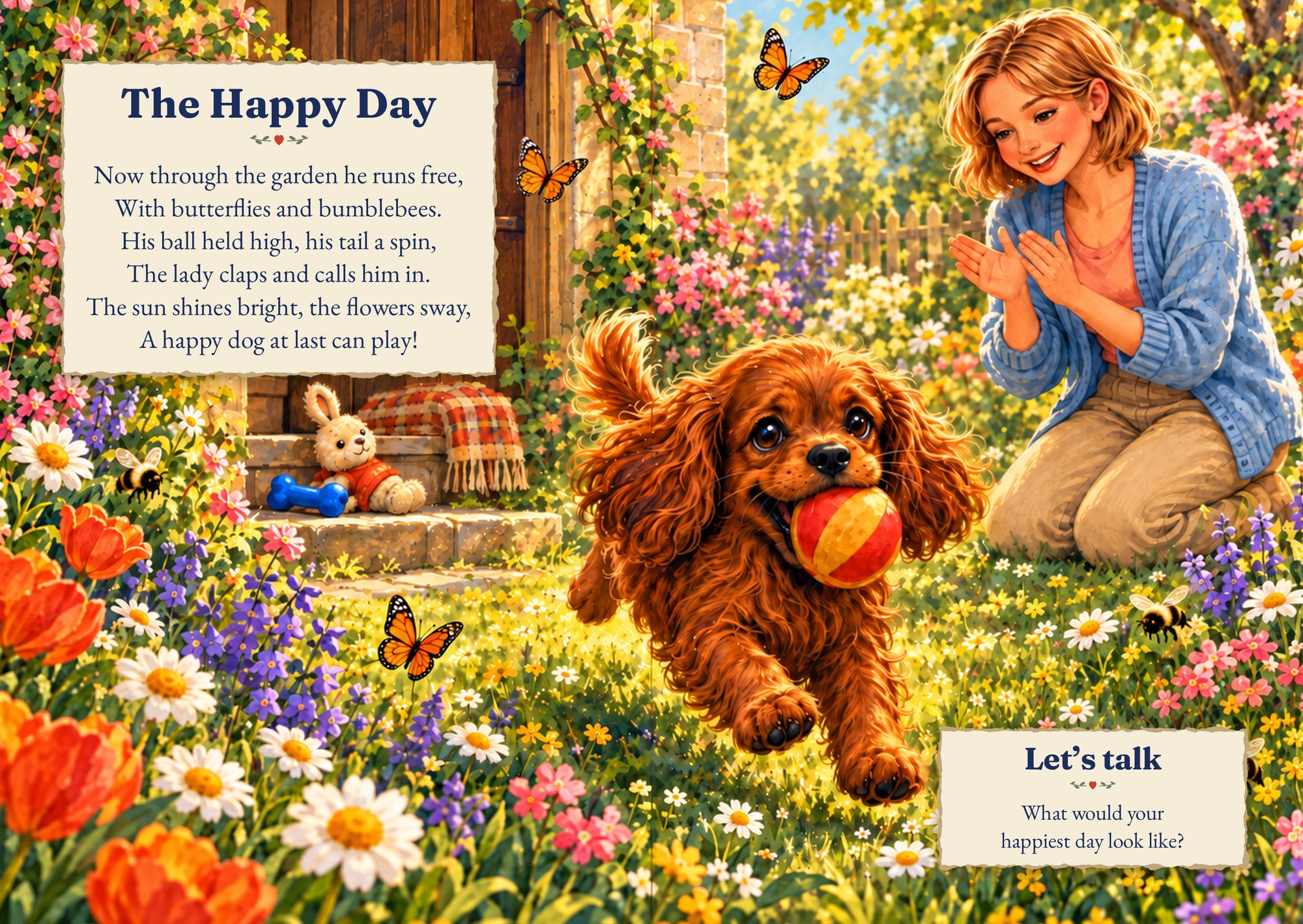The Happy Day: Sammy runs through a flower garden with his ball